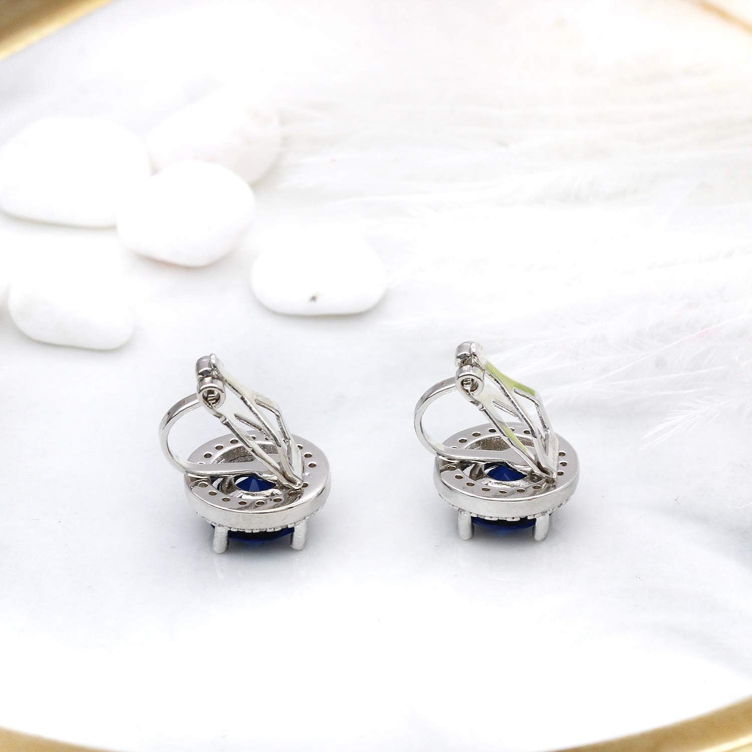 QUKE 8mm Dark Blue Cubic Zirconia Crystal Round Clip On Earrings Non Pierced Jewellery Elegant Stud For Women Girls - Image 5