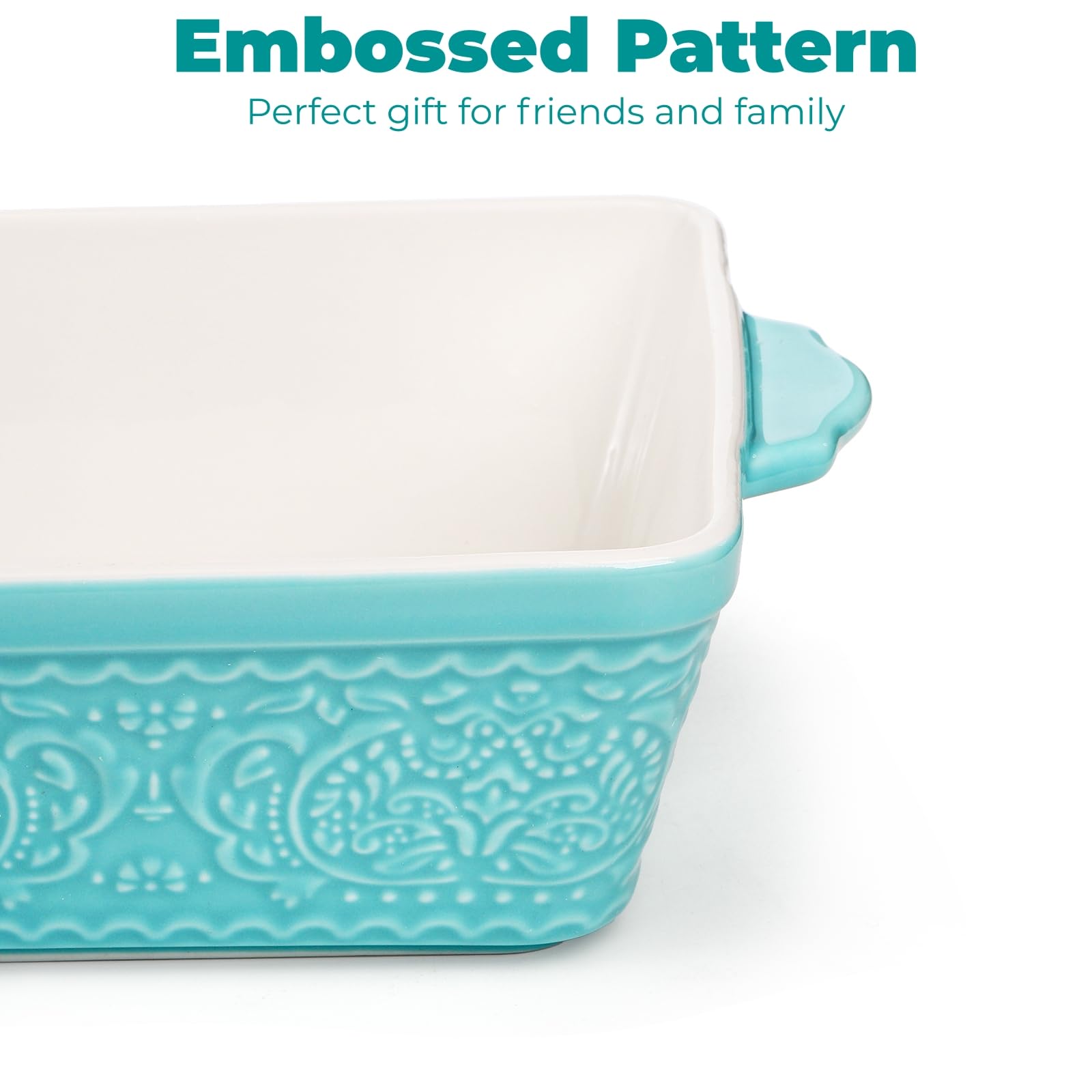 SOUJOY Ceramic Baking Dish Set of 3, Oven-to-Table and Non-Stick Rectangular Casserole Dishes with Sturdy Handles, Space-Saving Stack Lasagna Pan for Cooking, Serving, Roasting, Gifting, Turquoise