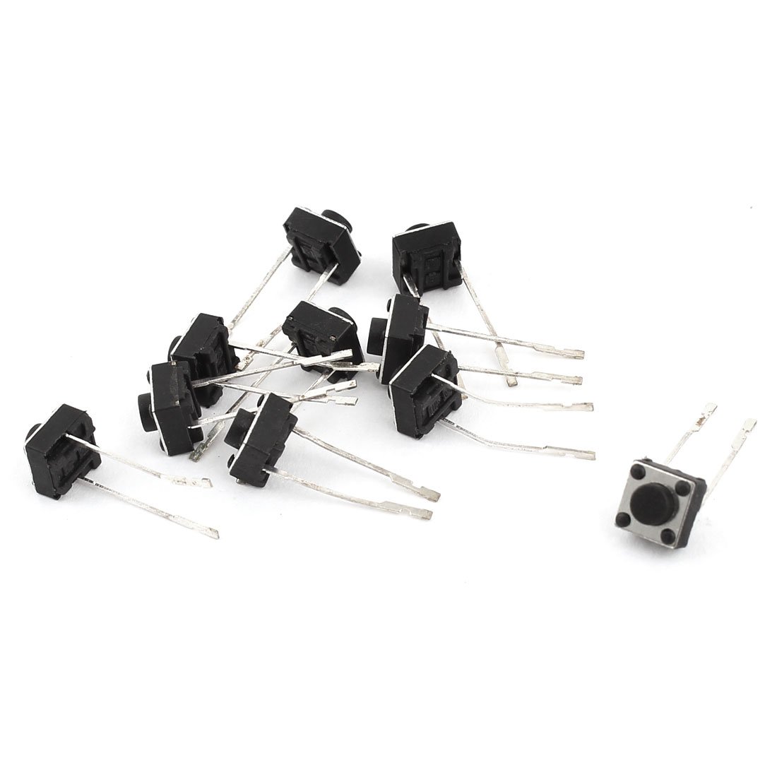 sourcingmap 10 Pcs Momentary Tactile Tact Push Button Switch Black 6x6x5mm 14mm Leads