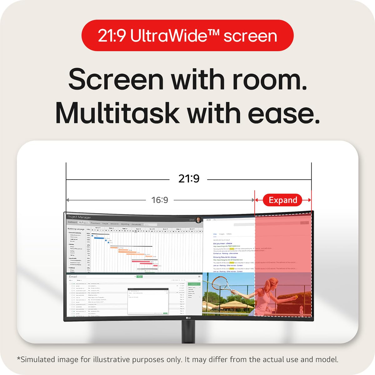 Lg Ultrawide 34Wr50Qk Monitor Curved Display Showing Immersive Viewing Experience
