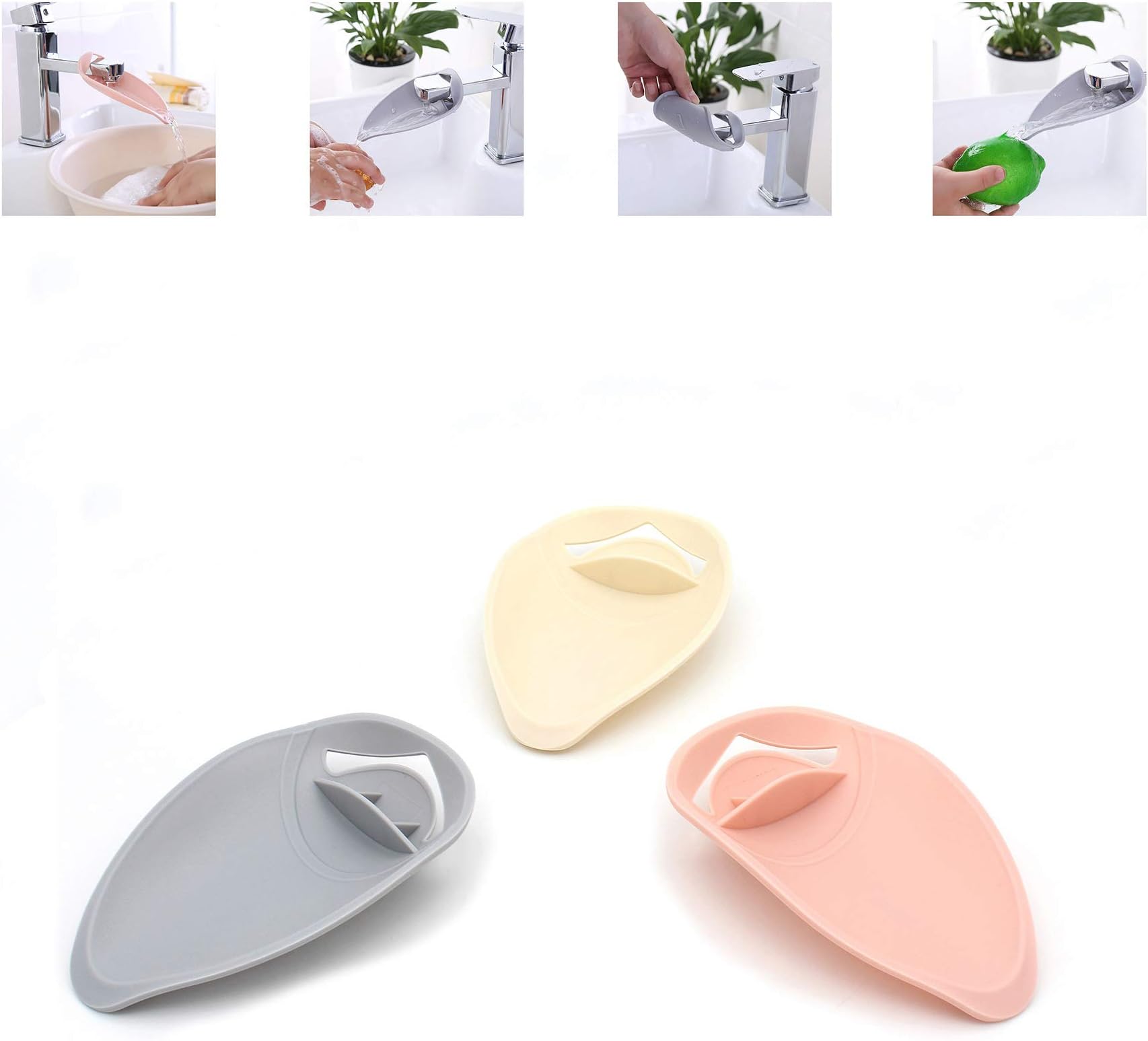Castuvy 3 Pcs Cute Child Safety Faucet Water Flow Extender, Grey, Pink, Beige