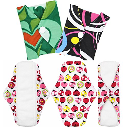 Asenappy Washable Cloth Menstrual Pads 5 PCS Reusable Sanitary Pads+1 bag (Medium, Mixed Prints)