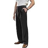 PLEPAN Men's Casual Dress Pants Pleated Baggy Wide Leg Relaxed Fit Slacks Expandable Waist Trousers