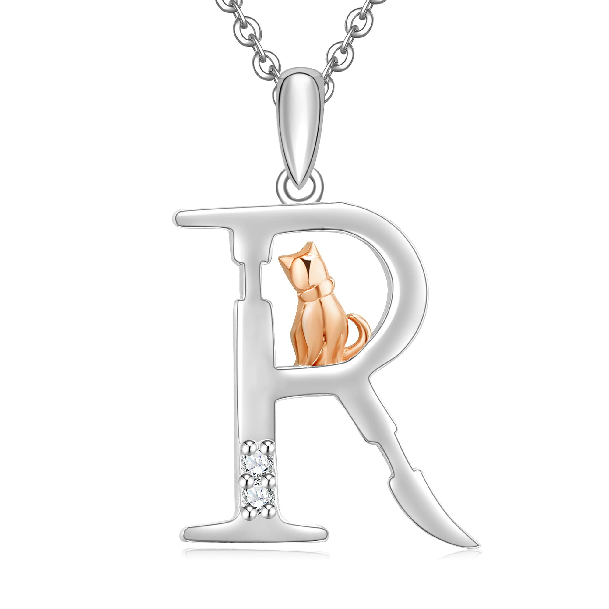 Initial Necklace for Women 925 Sterling Silver Cat kitten Letter Pendant Gift for Women