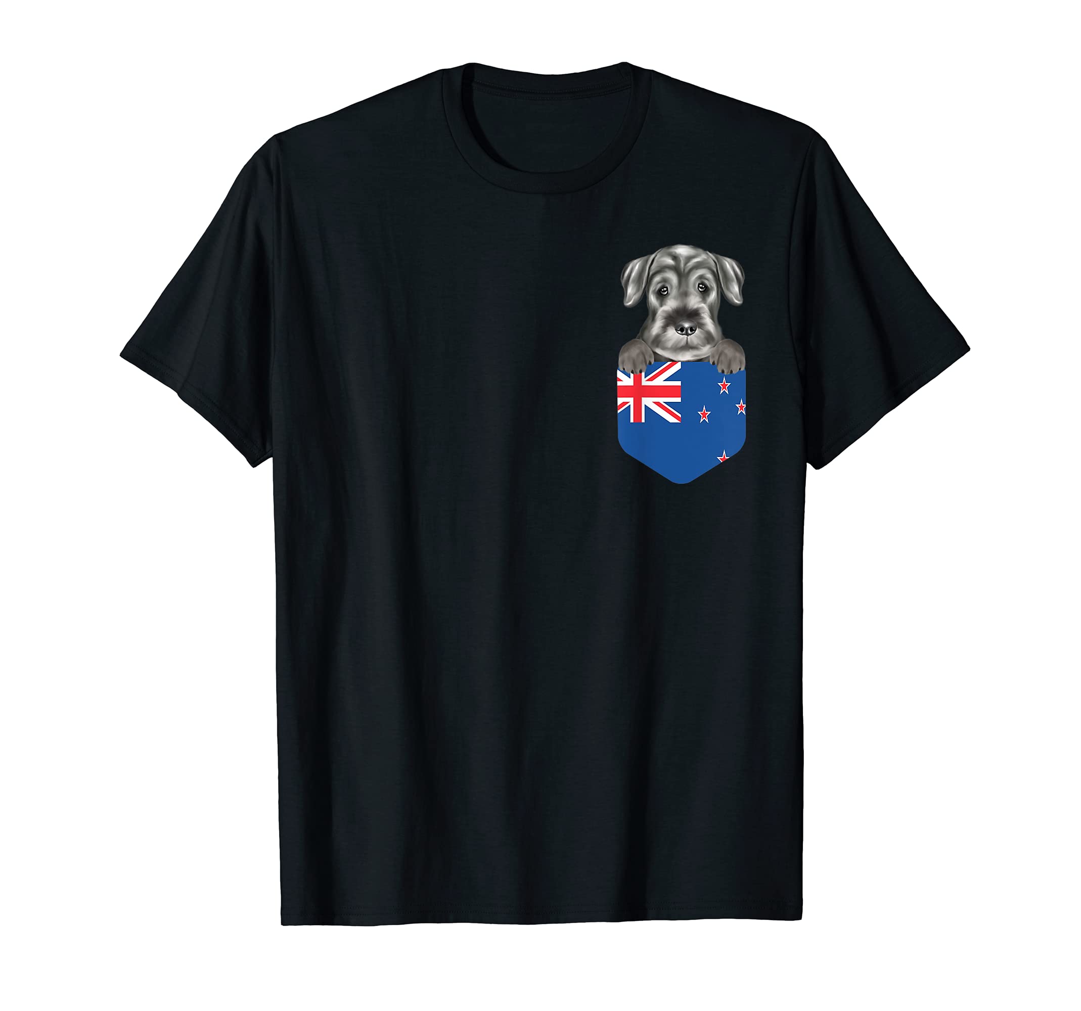 New Zealand Flag Standard Schnauzer Dog In Pocket T-Shirt