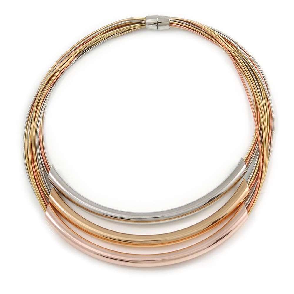 Avalaya Layered with Tunnel Detailing Magnetic Necklace in Gold/Silver/Rose Gold Tone/ 44cm L