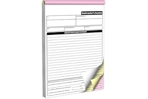 AMXZEA Contractor Invoice Books,3 Part Carbonless Contractor Estimate Book,Work Order Receipt Book with Carbon Copies,7.3 x 11 Inch (50 Sets)
