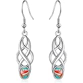 Tungstory Turquoise Earrings Sterling Silver Lightweight Celtic Dangle Earrings Celtic Jewelry for Women