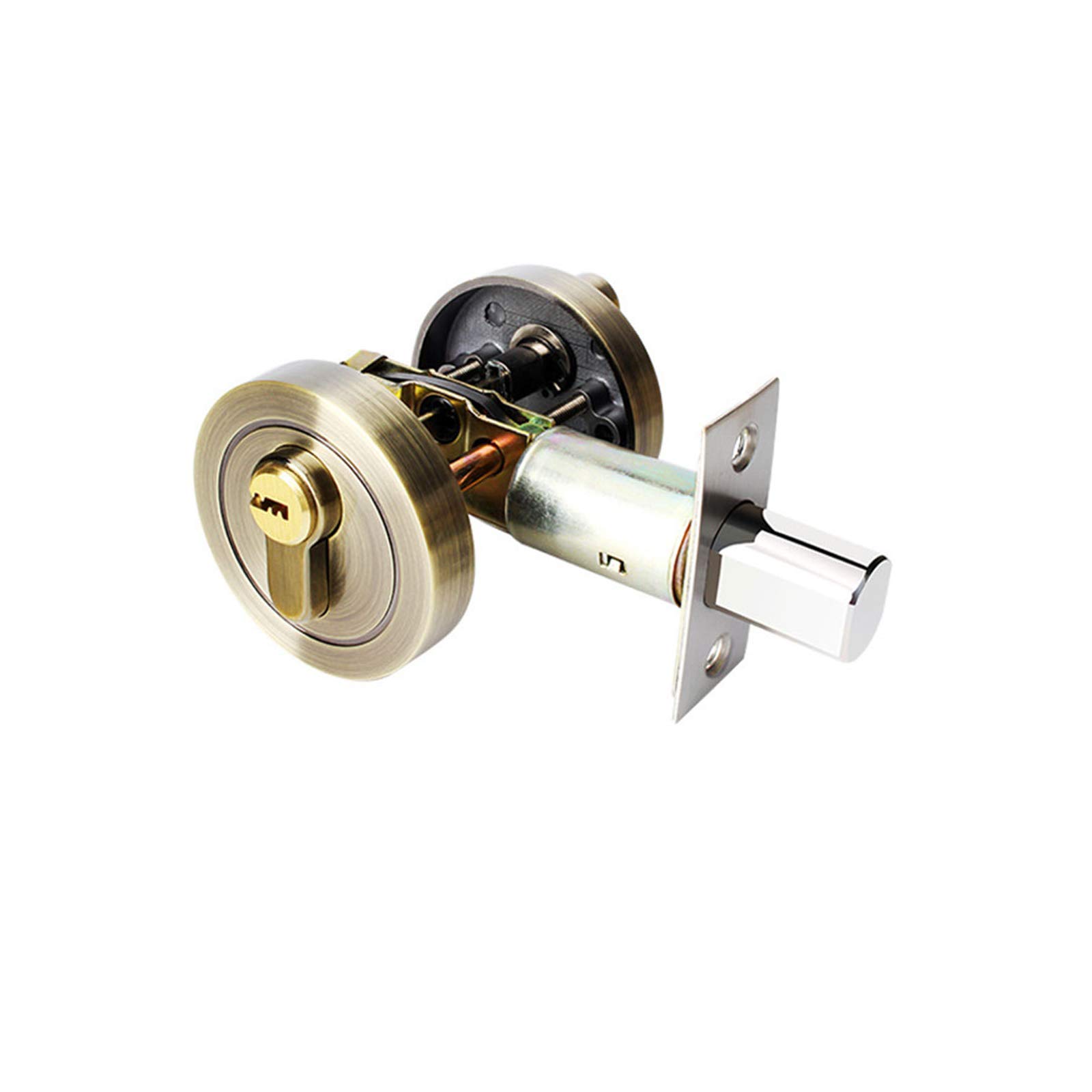Home Door Single Cylinder Security Lock Deadbolt Zinc Alloy Safe Deadbolt Lock Door Handles Entrance Locker with Keys for 30-45 mm Thickness Bathroom Bedroom Wooden Steel Door (Bronze)
