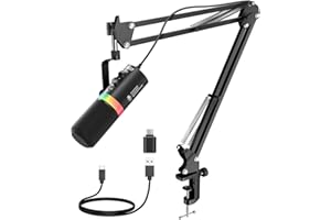 SwaykTech XLR/USB Dynamic Microphone with Boom Arm Stand, Headphone Jack, Mute Button, Volume Control, RGB Light, Metal Cardioid Mic for Podcasting, Live Streaming, Gaming, Recoding, Vocal Voice-Over