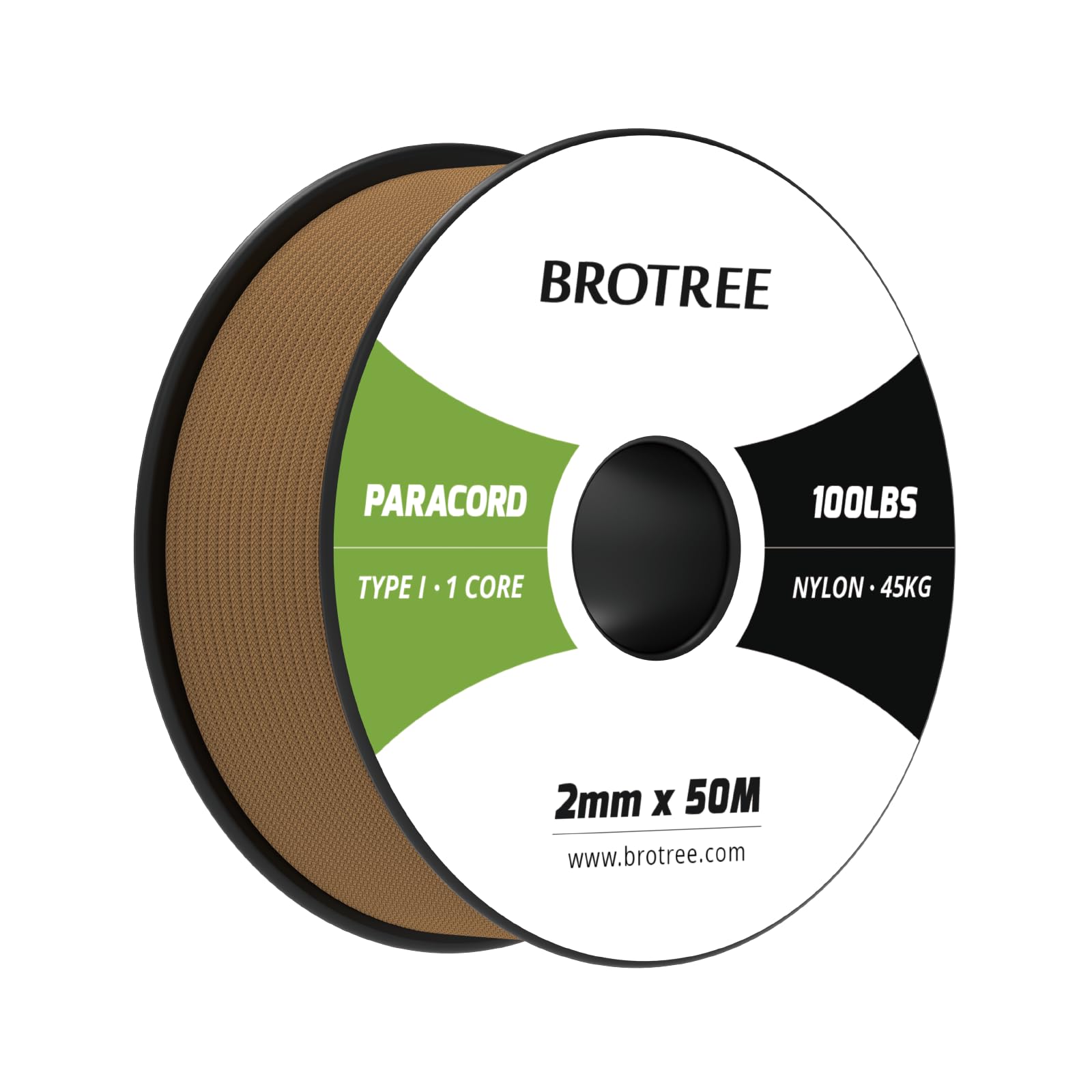 Brotree Paracord 2mm 50M 100% Nylon Rope 1 Strand Parachute Cord for Outdoor, Craft, DIY - 45kg Breaking Load (Coyote Brown)