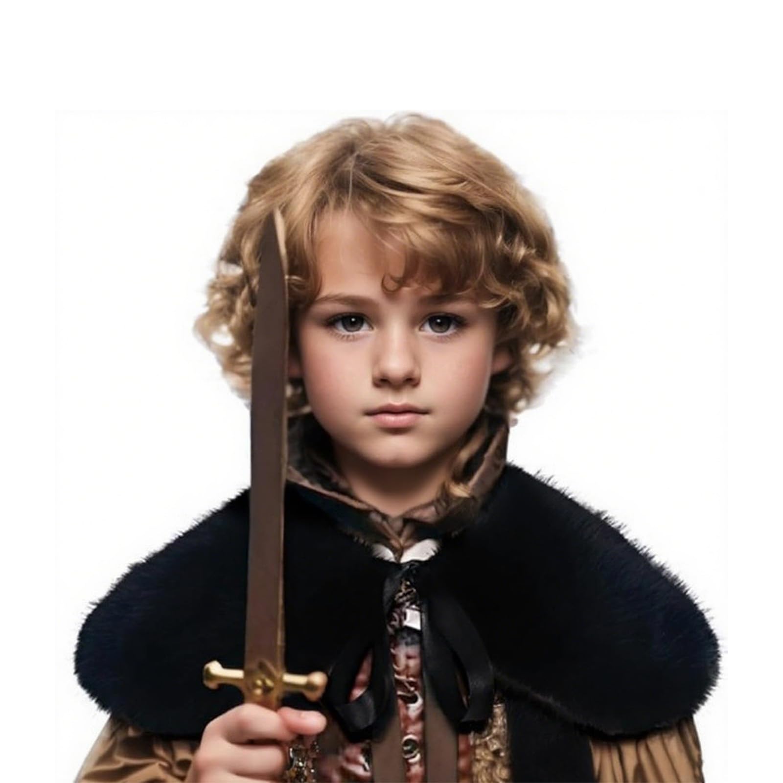 JIAHG kids Viking Faux Fur Shoulder Cape Boys Girls Medieval Warrior Costume Cloak Outfit Norse Faux Fur Shawl Collar for Halloween, Fancy Dress, Stage Performances (Black)