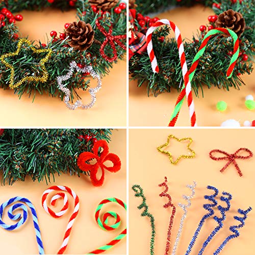 BigOtters Christmas Pipe Cleaners Set, 550PCS Craft Supply Including 200PCS Xmas Pipe Cleaners 200PCS 2-Style Pom Poms 100PCS Self Adhesive Wiggle Eyes and 50PCS Bells Snowflakes for DIY Art Project