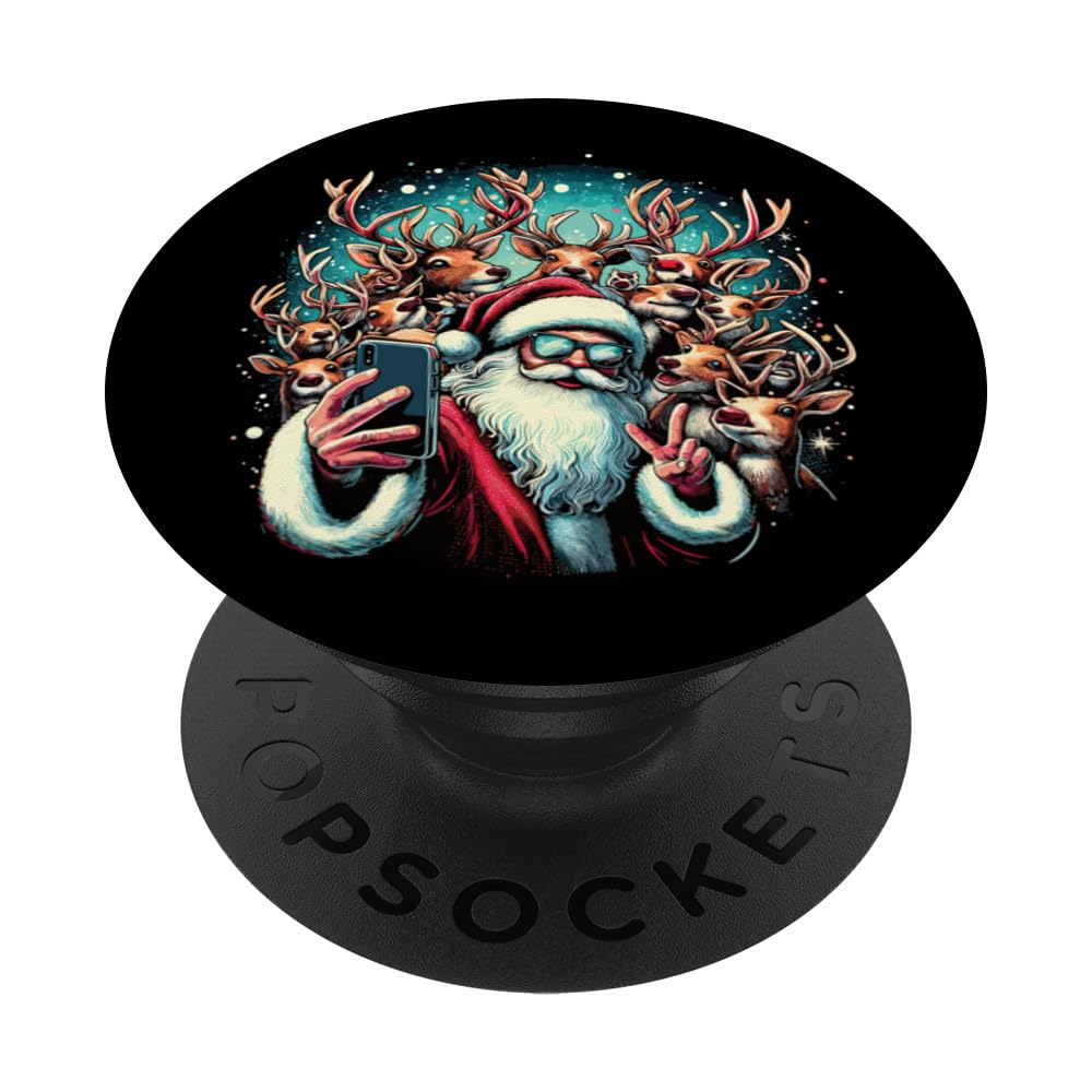Father Christmas Selfie s being Photo Bombed by His Reindeer PopSockets Swappable PopGrip