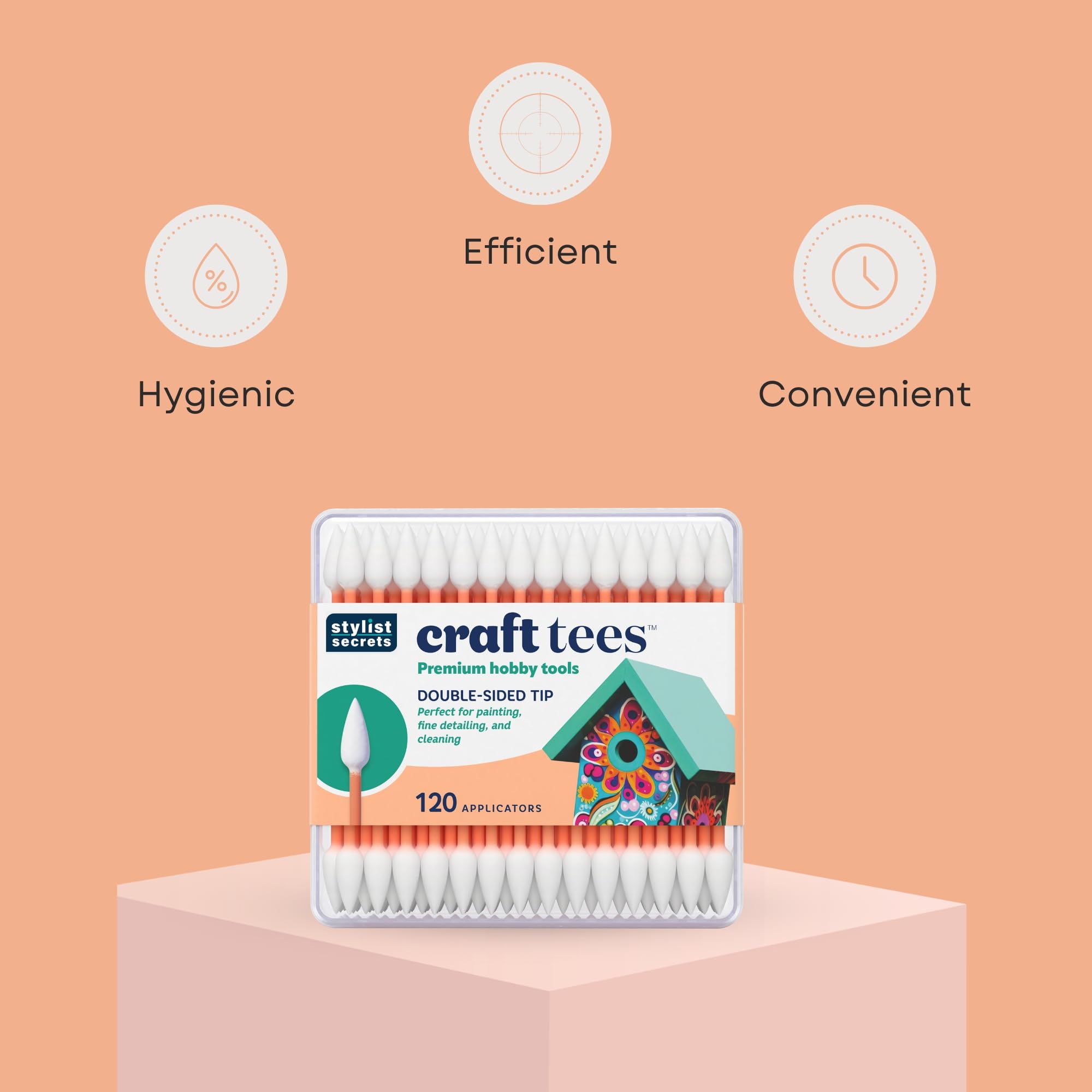 Classic Craft Tees - Double Sided Pointed Swabs - Precision Tip - for Painting, Fine Detailing, & Cleaning - Multifunctional for Your Craft Needs - 120 Cotton Tips - 3 Pack