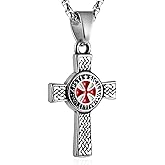 AsAlways Stainless Steel Knight Templar Cross Necklace for Men Irish Eternal Celtic Knot Cross Pendant Necklace 22+2 Inch Chain
