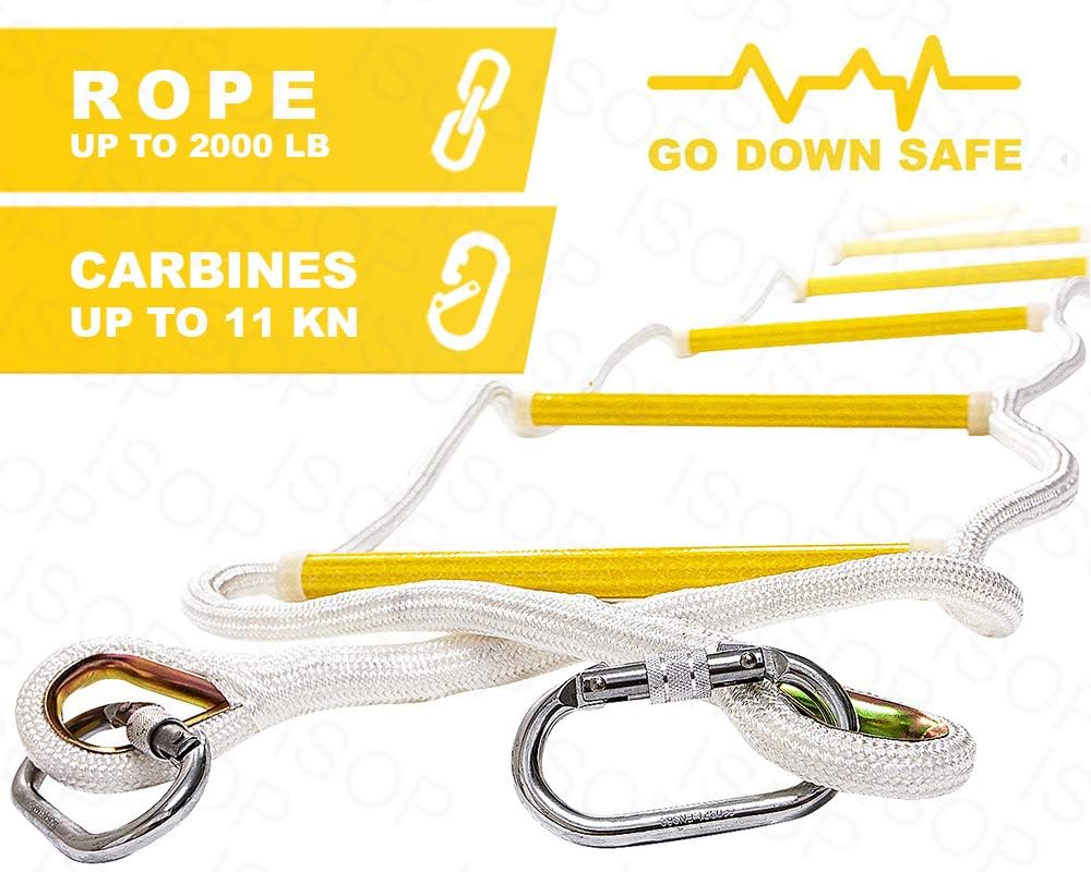 ISOP Fire Escape Rope Ladder 4.1m with Snap Hooks and Window Hooks | 2 Story Houses | Safety Rope Ladder for Windows on The Second Floor: Kitchen & Dining