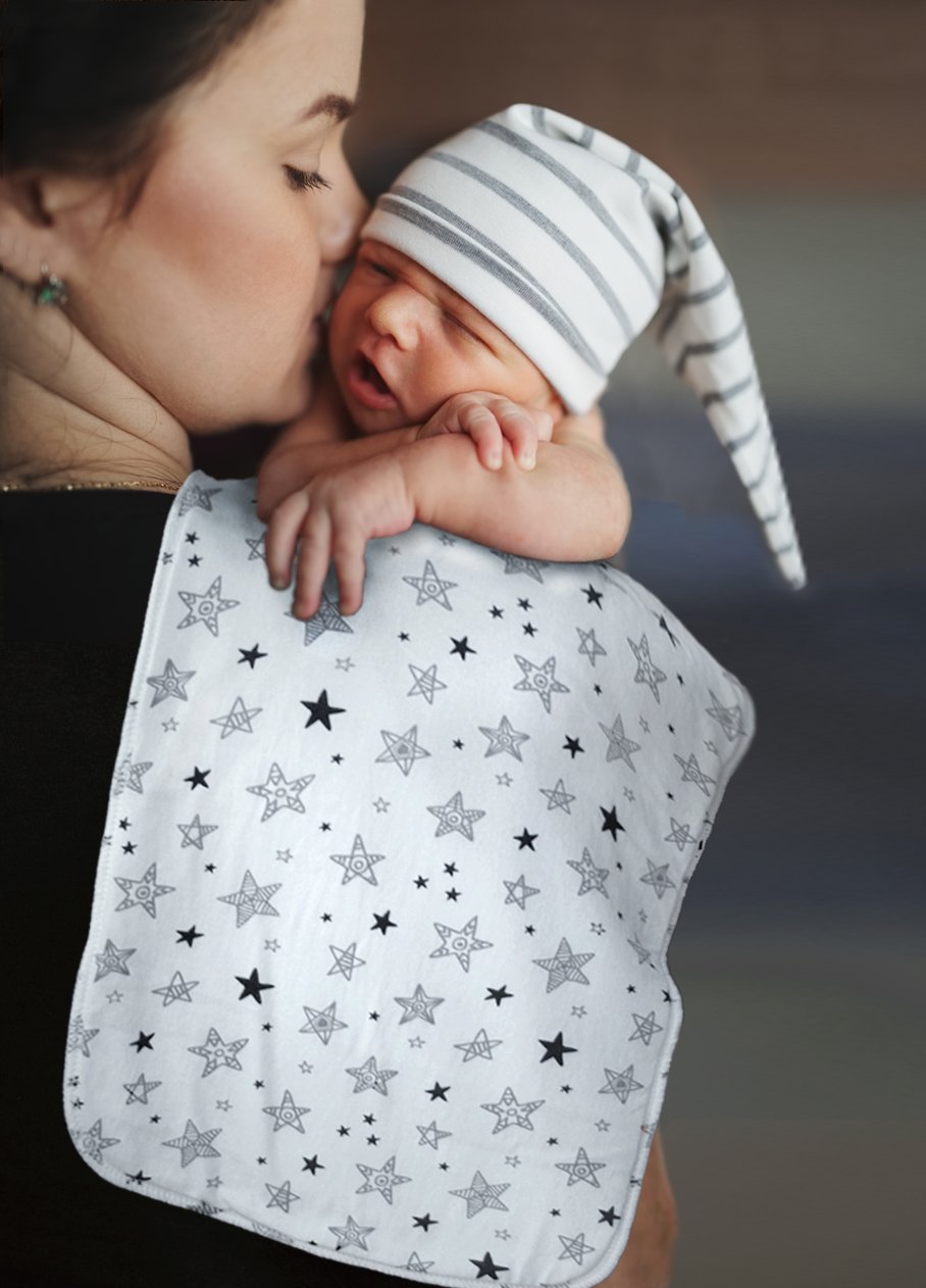 6 Pack Extra Large Organic Cotton Burp Cloths, Unisex, Reversible, with 3 Layer Inner Fleece Absorbency, 10\