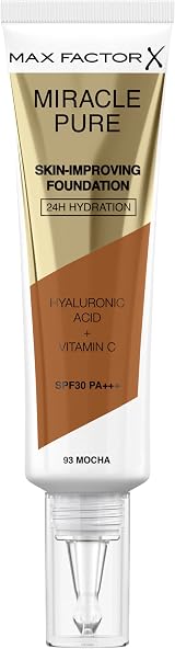 Max Factor Miracle Pure Foundation Mocha 93 24H Hydration 89% Skincare