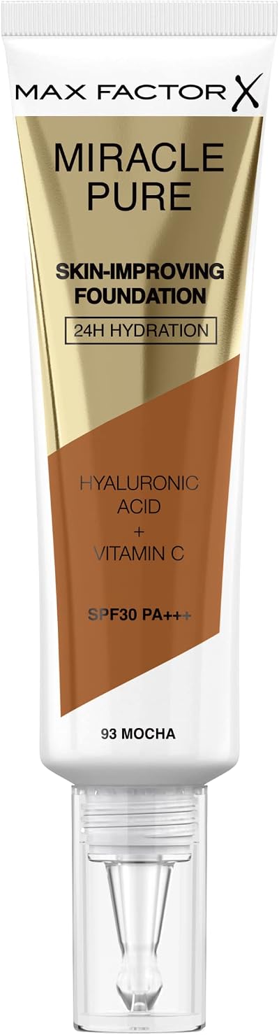 Max Factor Miracle Pure Foundation Mocha 93 24H Hydration 89% Skincare