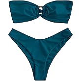 ZAFUL Women's Bandeau Bikini O Ring Strapless Tie Back High Cut Two Piece Swimsuit Bathing Suits