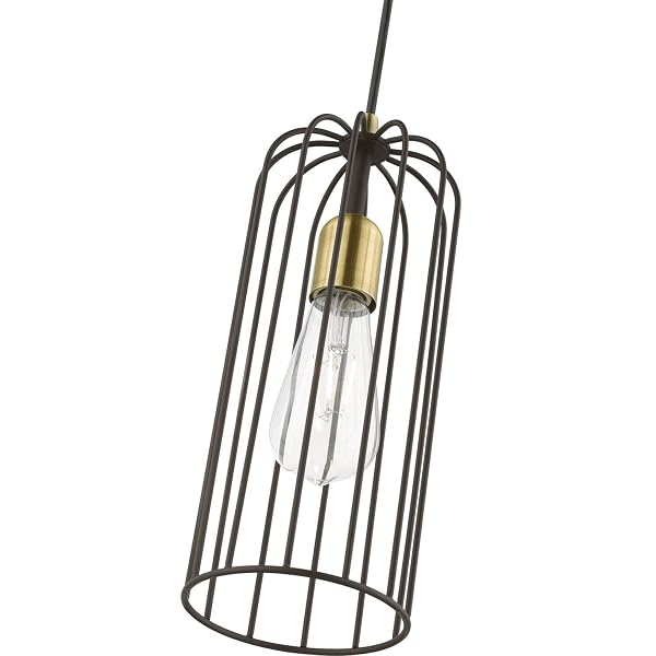 LIVEX LIGHTING GLENBROOK 1 LIGHT PENDANT IN BRONZE WITH ANTIQUE BRASS (49713-07)