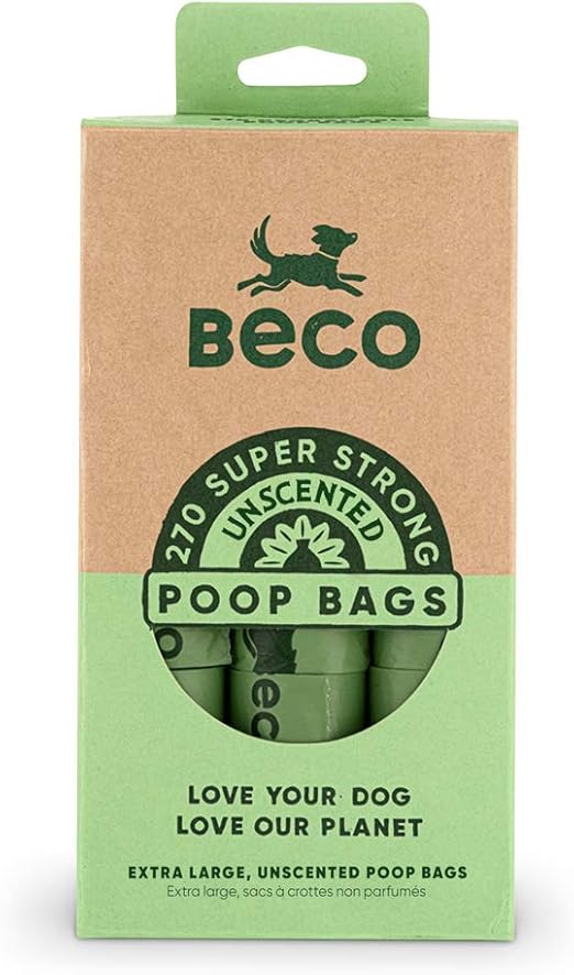 Beco, 270 Strong & Large Poop Bags, Unscented Dog Poo Bags, Dispenser