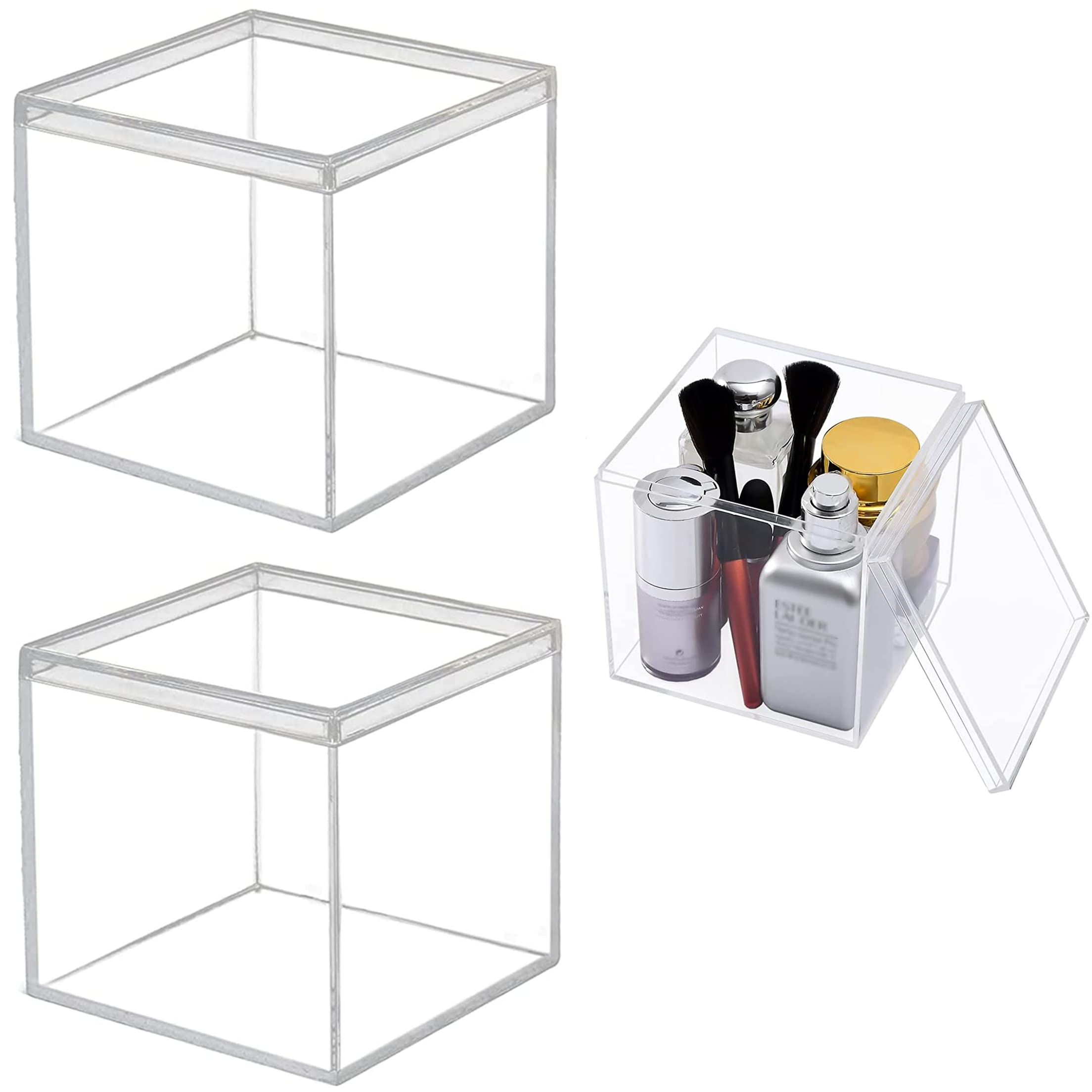 Acrylic Box Large Clear Boxes with Lids 2 Packs 4.73x4.73x4.73 Inch ...
