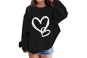 Girls Preppy Heart Sweatshirts Oversized Pullover Sweater Tween Kids Fall Winter Long Sleeve Cute Trendy Hoodies Sweat Shirts