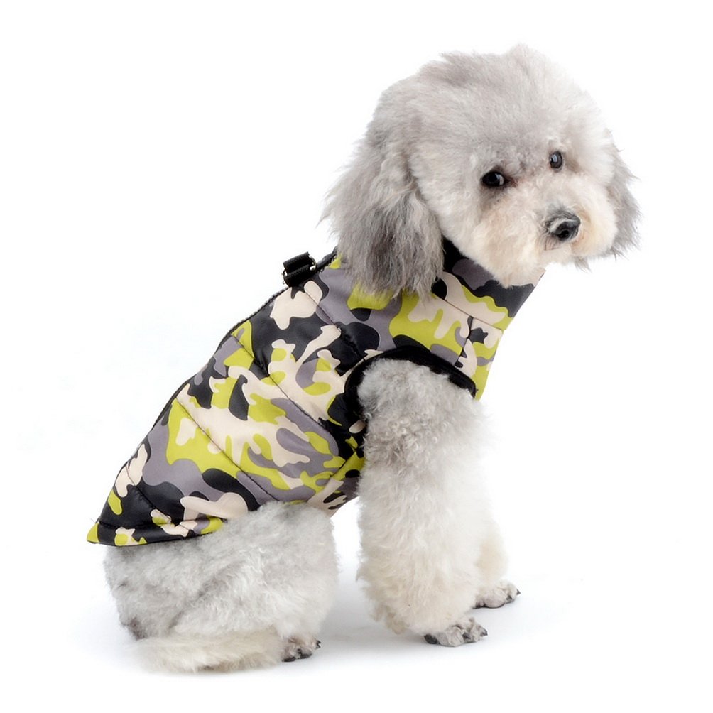 SELMAI Camo Waterproof Small Dog Cat Winter Coat Quilted Vest Jacket Harness with D-ring Pet Puppy Puffer Coat Chihuahua Cold Weather Clothes Apparel Yellow M