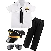 Puteraya Children Pilot Costume Set Captain Uniform Dress Up for Kids Boys Halloween Cosplay Pretend Role Play Theme Party