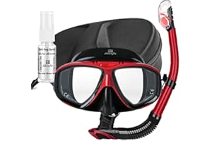 Premium Myopia Snorkel Set - HD Tempered Glass Mask (-1.0 to -9.0 Diopters) Full Dry Snorkel, Anti-Fog Spray
