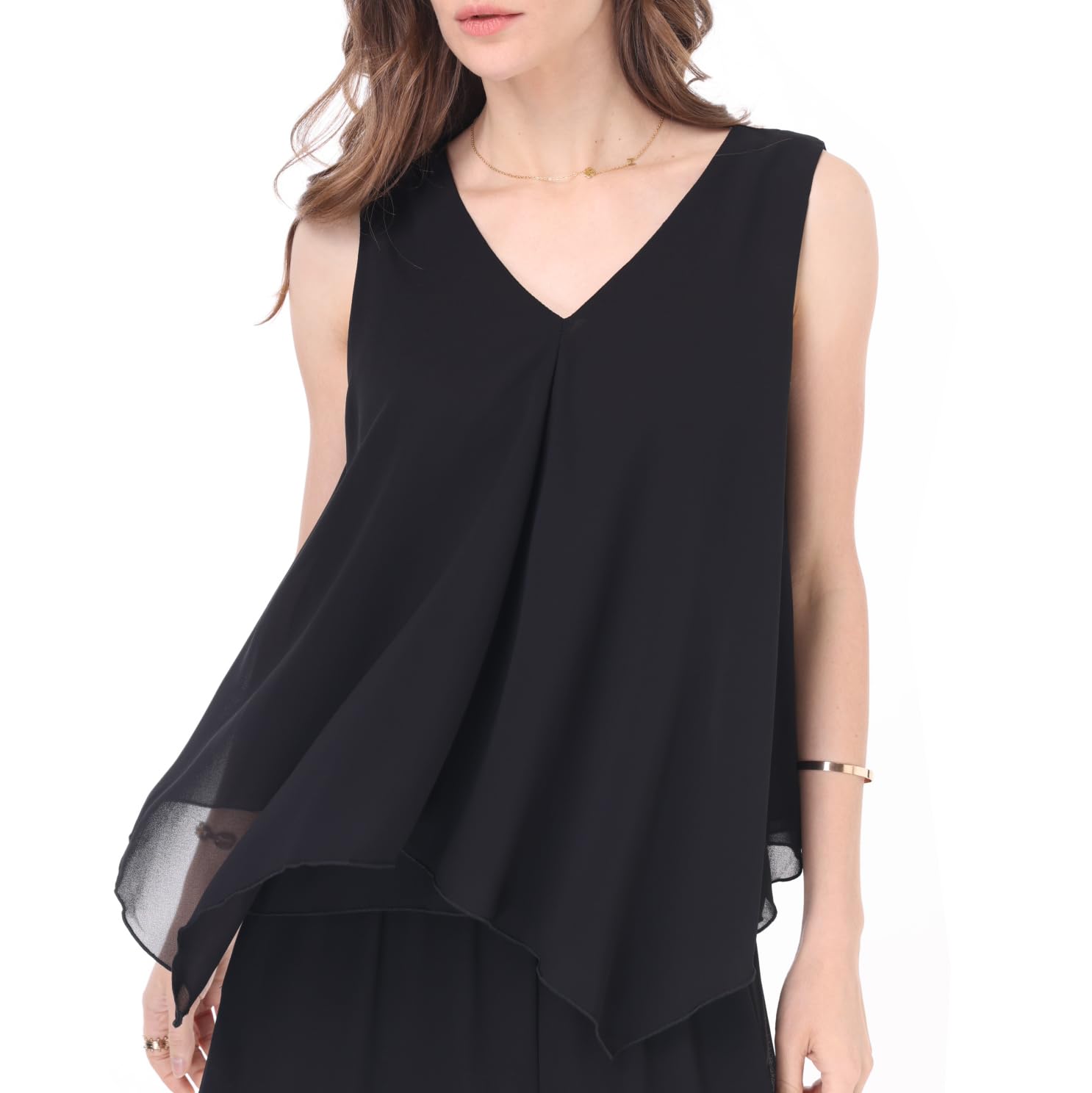 Photo 1 of ** UNKNOWN SIZE***heipeiwa Women's Double-Layers Chiffon Tank Tops Casual Dressy Party Flowy Ruffle Sleeveless Shirt Blouse Black