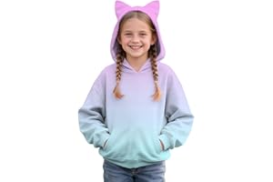 Girls Cat Ear Hoodie Kids Cute Fashion Fleece Hooded Sweatshirt with Pocket Casual Trendy Oversized Long Sleeve Jacket