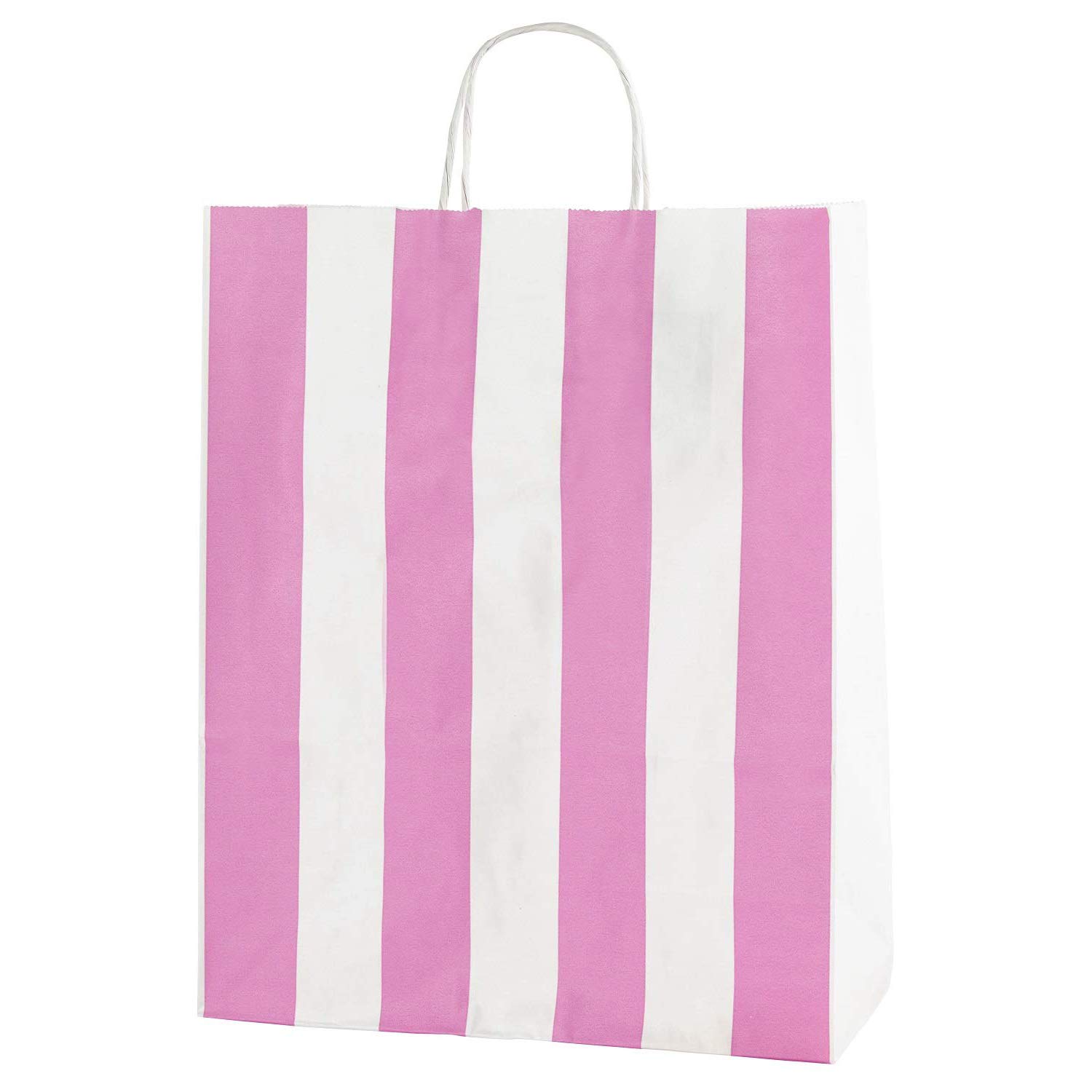 Thepaperbagstore 30 Light Pink/White Stripe Medium Paper Bags with Handles - 25x11x31cm - Colourful Paper Gift Bags for Adults and Kids - for Shopping, Party, Birthdays and Weddings