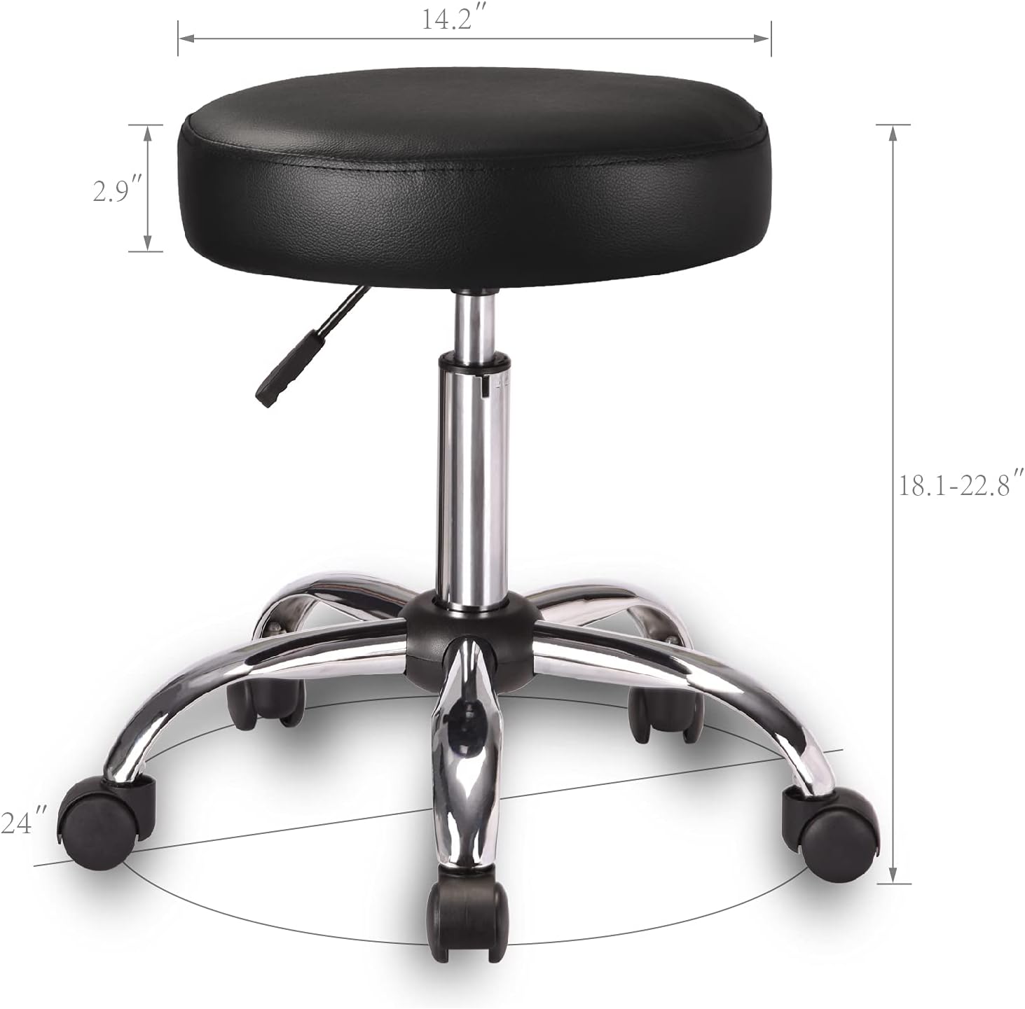 Amolife Multi-Purpose Hydraulic Adjustable Round Drafting Chair Rolling Swivel Stool with Wheels and Soft Padding for Home Office Beauty Barber Salon Medical Tattoo Vanity Massage Facial Spa in Black: Beauty