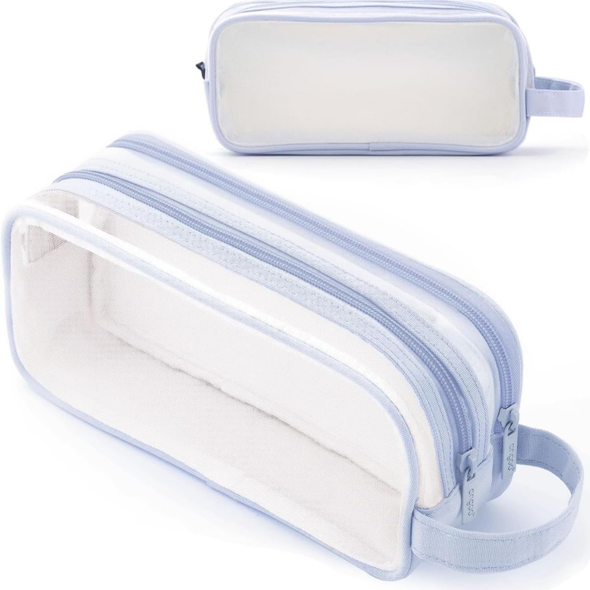 Clear Pencil Case for Exams, Large Capacity Transparent Mesh Pencil Case with 2 Compartments Zipper, Big Pen Pouch Bag Stationery Storage Organizer for School College Home Office Travel (Light Blue)