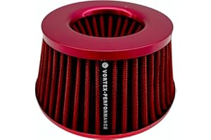 Air Filter Cone Slim Short Low Profile Universal Adjustable 3 inch 3.5 inch 4 inch inlet RED