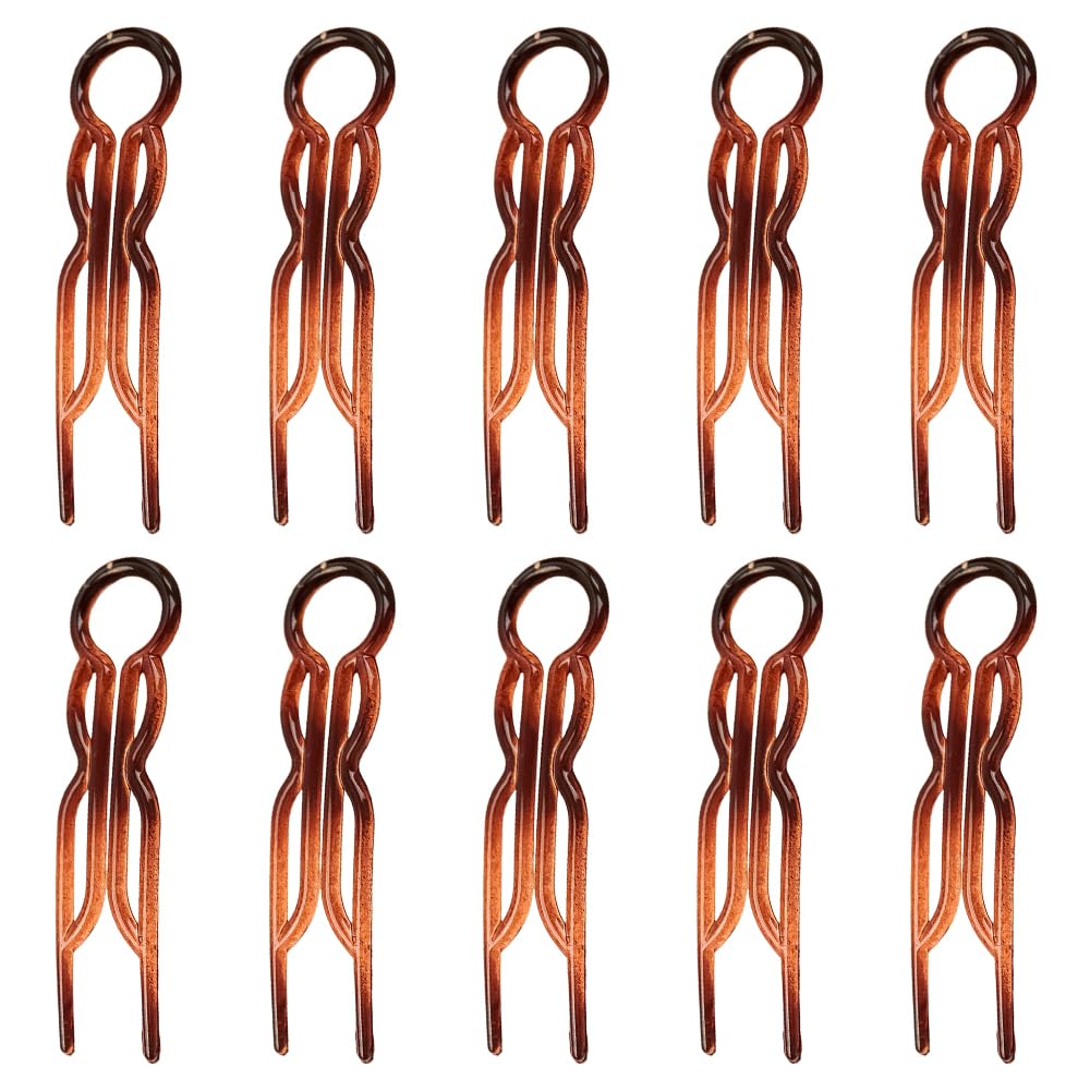 10 Pcs Hair Pins ，Elegant U-Shaped French Hair Forks for Bun Styling ，Lightweight French Hair Forks， for Women and Girls(Brown)