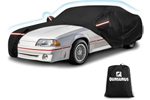 Q QUNSUNUS QUNSUNUS Waterproof Car Cover for Ford Mustang 1979-1993, Outdoor Car Covers with Zipper, All Weather Full Exterior Cover with Straps and Elastic Edges for Wind, Sun, UV and Dust Protection
