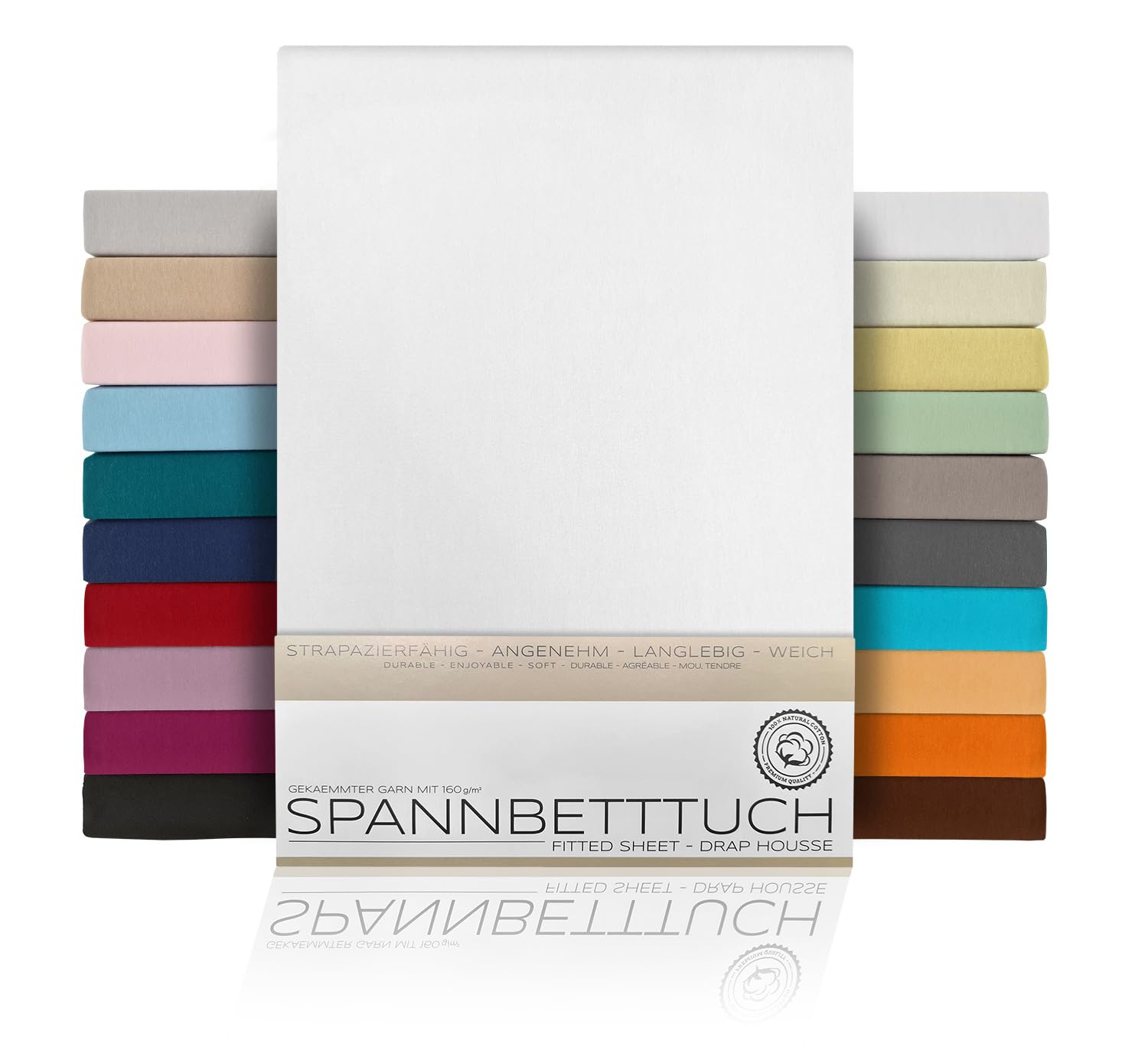 BEAUTEX Fitted Sheet Made of Combed Cotton, Premium Jersey 160 g/m², Choice of Size and Colour, Standard - 90 x 200 x 30 cm, White