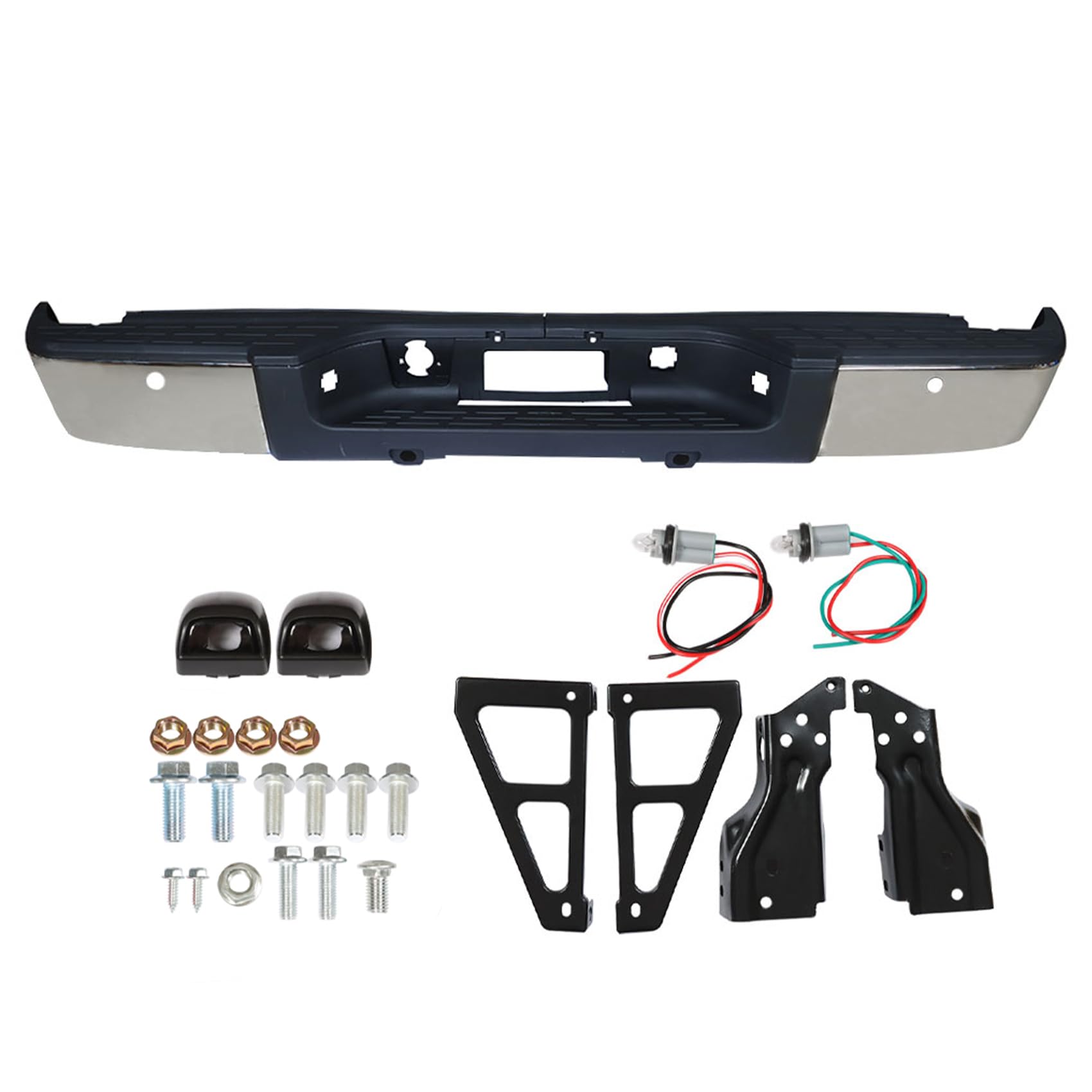 Labwork Chrome Rear Bumper Assembly For Chevy Silverado & GMC Sierra 1500 (2014-2018) W/ Park Assist Holes