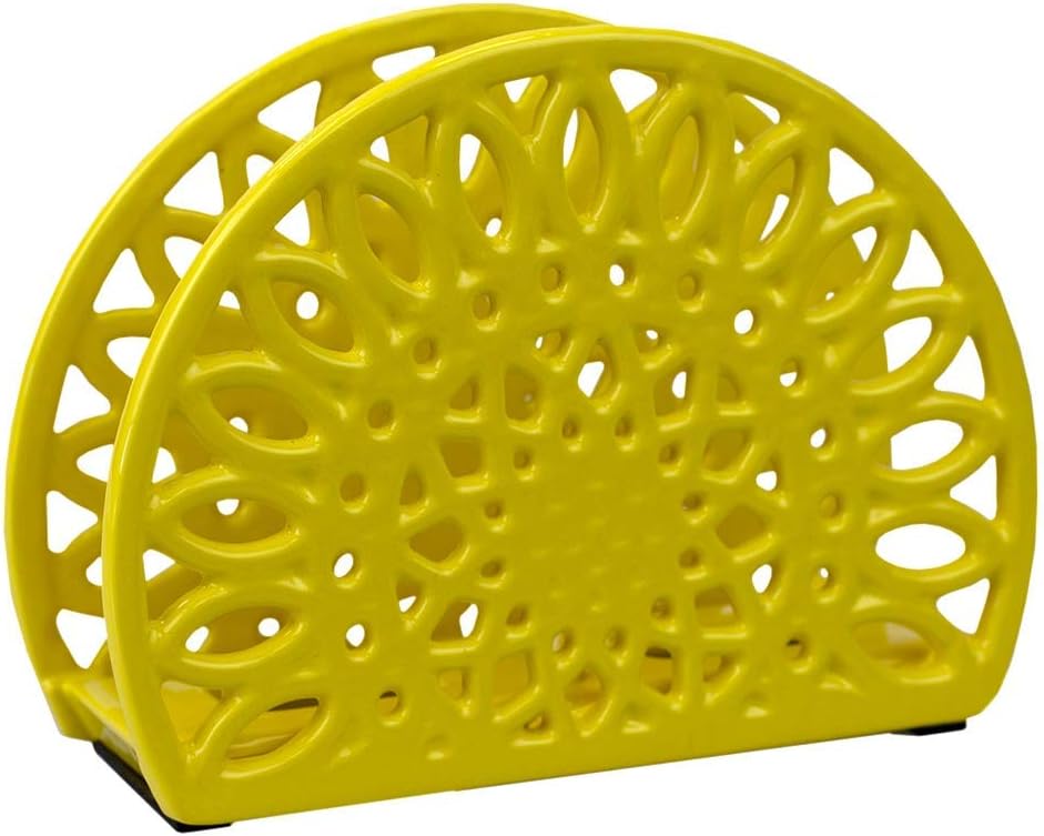 Home Basics Sunflower Collection Cast Iron Napkin Holder for Kitchen Countertop | Dinner Table | Indoor & Outdoor Use | Storage and Organization, Yellow: Kitchen & Dining