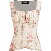 CIDER Square Neck Sleeveless Wrap Tank Tops for Women Tie Front Cute Floral Peplum Tops Summer Vacation Outfit