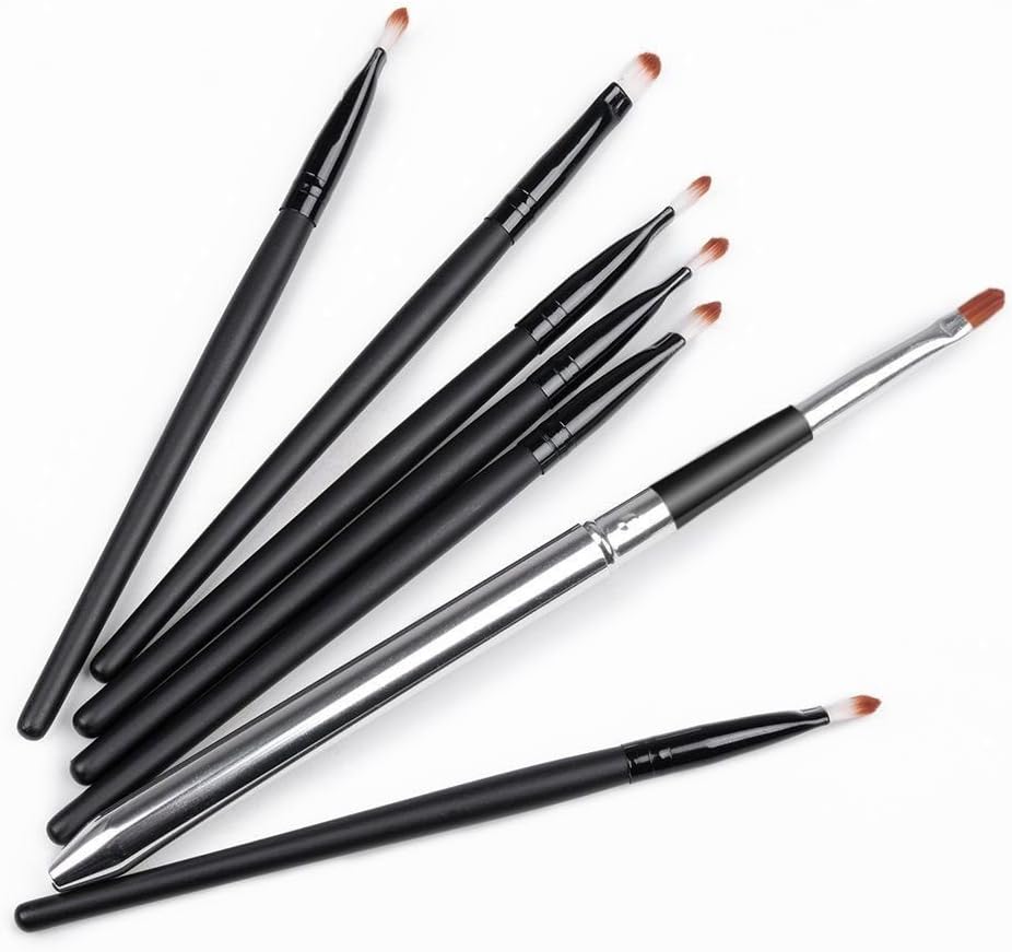AIRCLE 7 Pcs Lip Brushes, Travel Lip Makeup Brushes Set with Retractable Hair Brush, Non- disposable Lip Brush & Professional Lipstick Brush Pen with Cap for Beauty Lip-gloss Maker, Black & Black