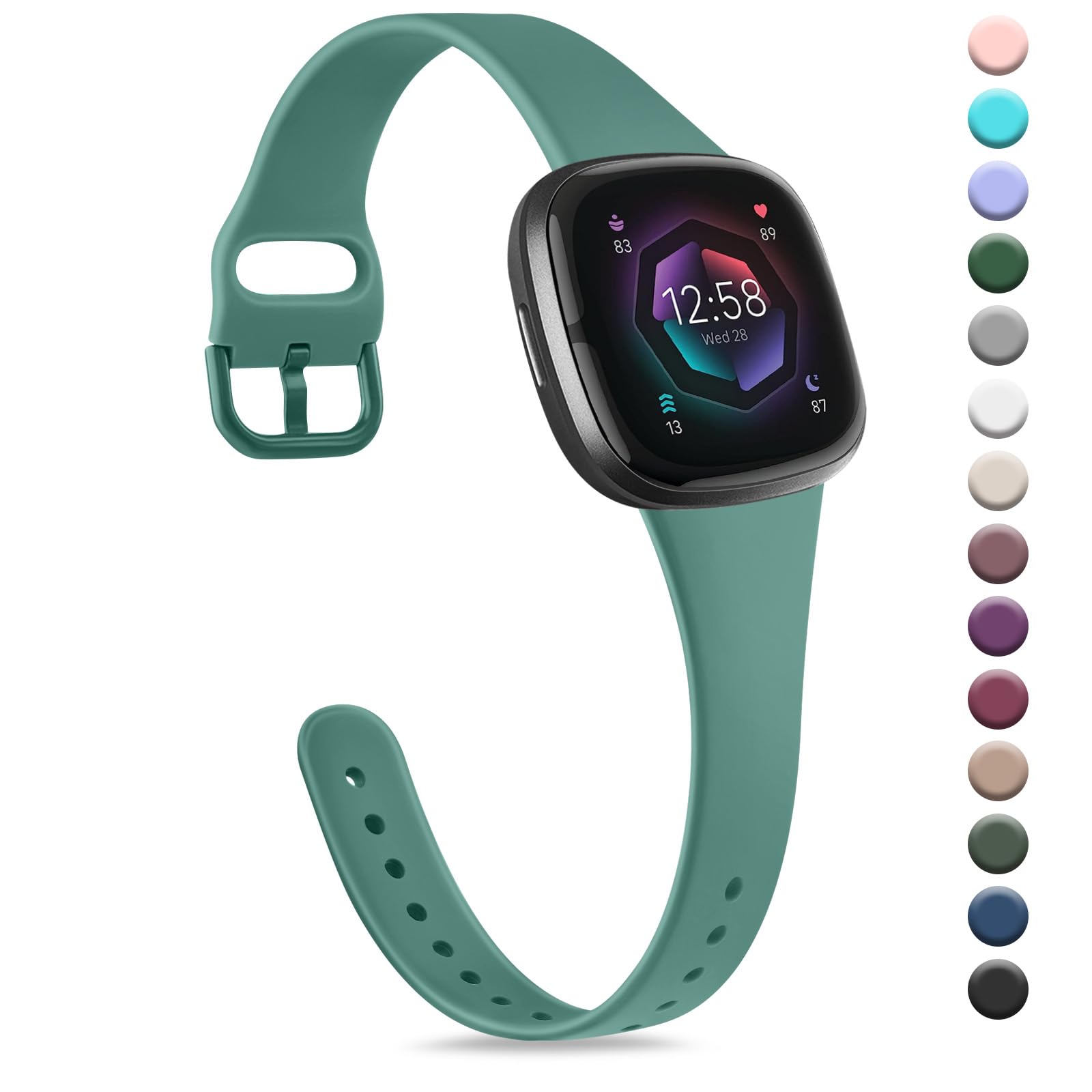 Strap compatible for Fitbit Versa 3 Straps/Sense/Sense 2 Strap for Women Men, Soft Slim Thin Silicone Replacement Band Wristband Watchband for Fitbit Versa 4 (Green) — image 1