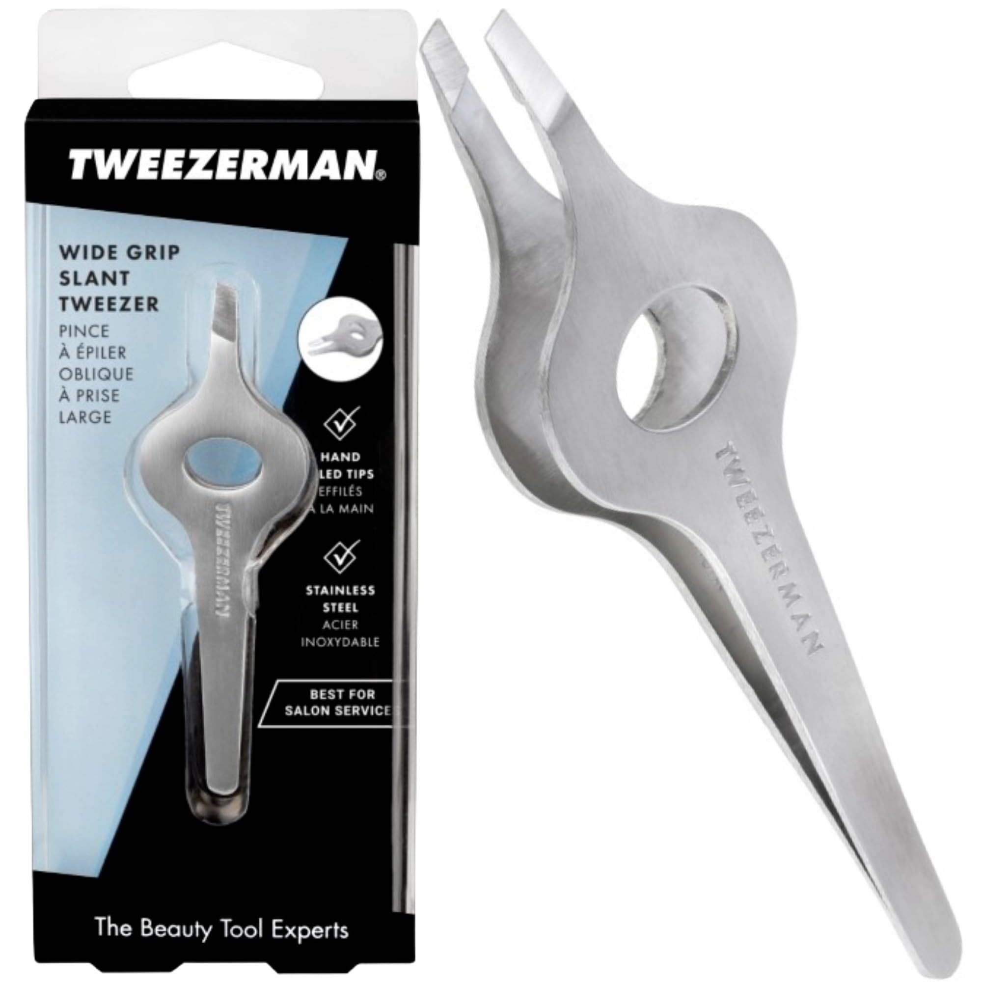 Tweezerman Wide Grip Tweezer, Extra Large Tweezers, Professional Stainless Steel Precision Tweezers for Facial Hair and Eyebrows, (Pack of 1)