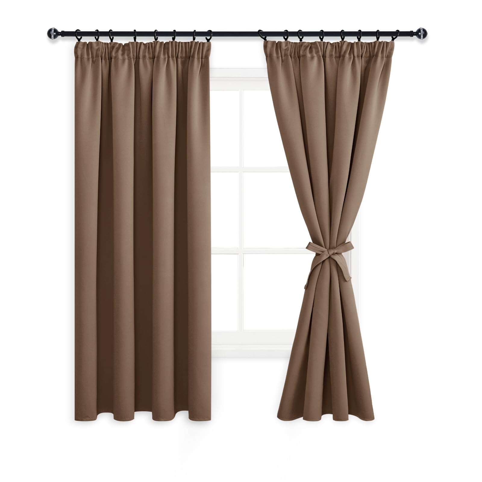 DWCN Blackout Curtains for Bedroom Thermal Insulated Curtain with Tiebacks Pencil Pleat Curtains for Living Room 46 x 54 inch Length, Khaki, 2 Panels