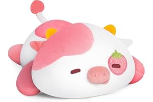 Mewaii Cute Cow Plush Pillow, Kawaii Plushies Strawberry Cow Stuffed Toys, Squishy Plushies, Cuddle Plush Pillow for Boys & Girls
