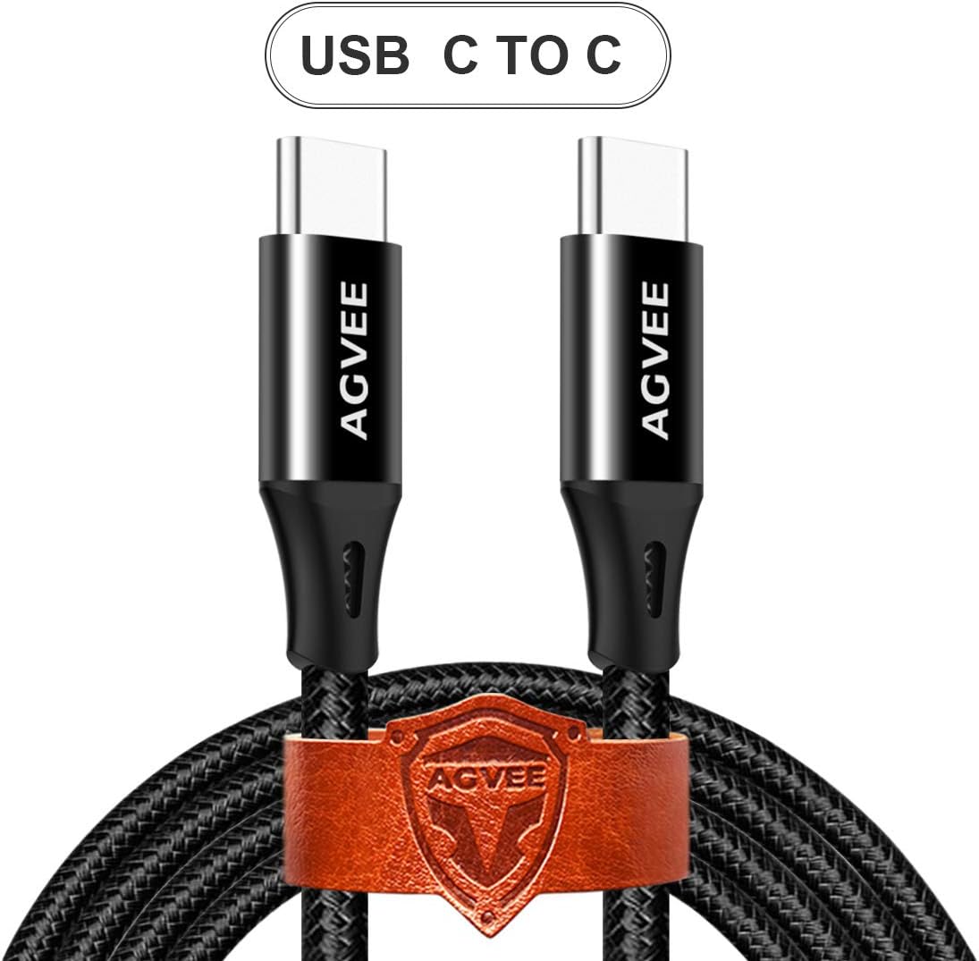 AGVEE USB-C to USB-C Cable [3 Pack 6.8ft] Braided Fast Type-C to C Charger, Support PD 60W Charging Cord for Samsung S20 S10, Pixel 4/4XL/3/3XL/2/2XL, iPad Pro 11/12.9 2018, Case Friendly, Black